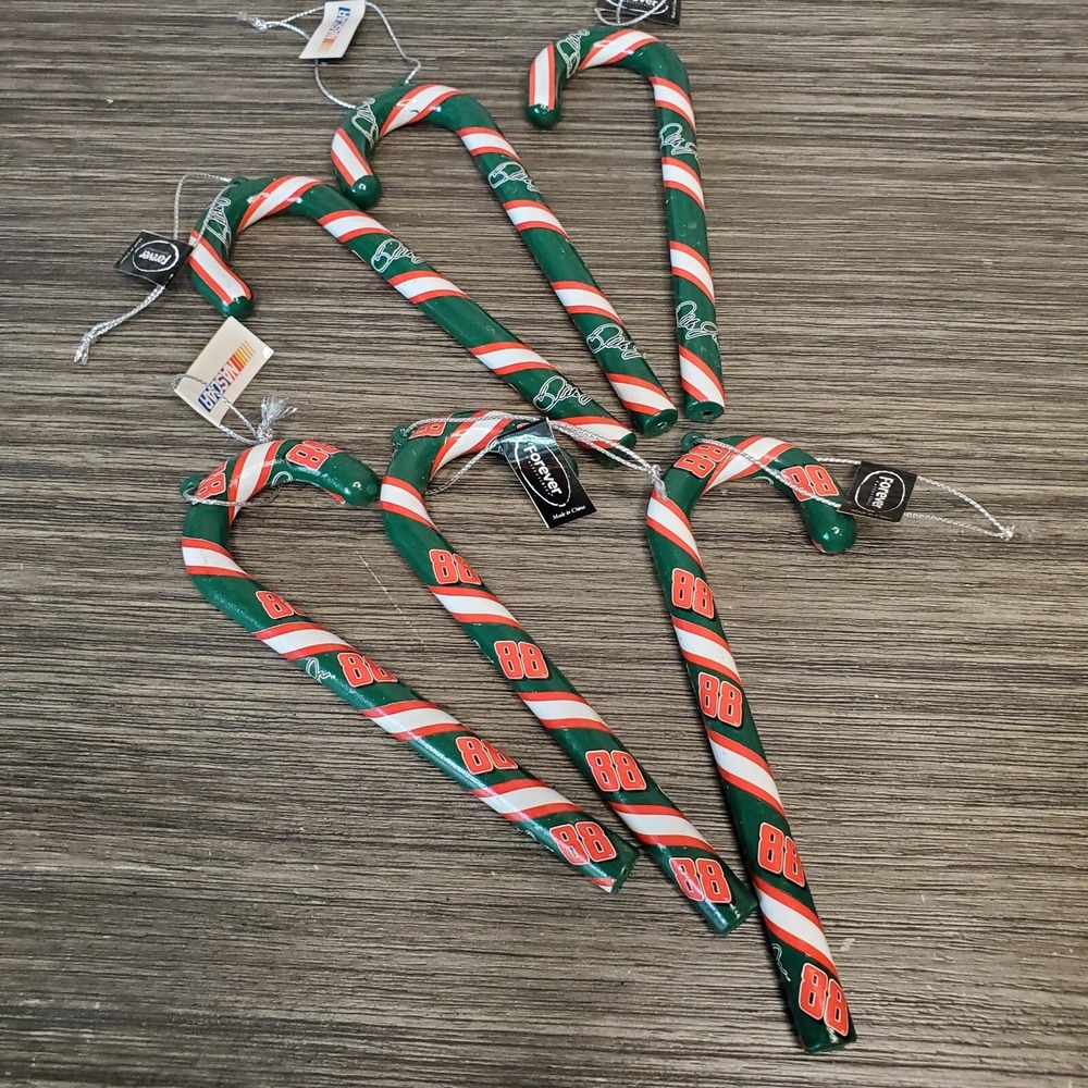 Dale Earnhardt Jr. #88 NASCAR Striped Candy Cane Ornaments Set Of 6